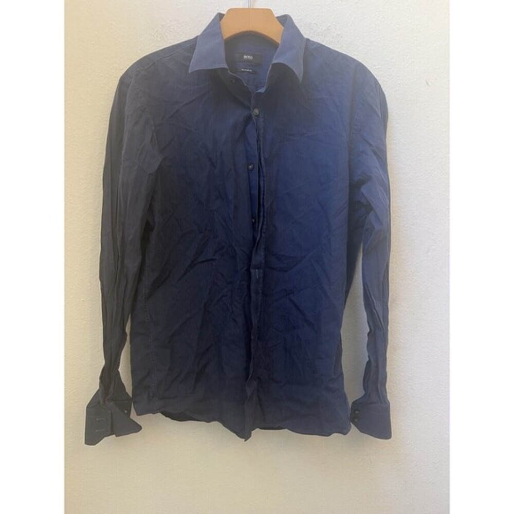 BOSS HUGO BOSS BLUE PLAID LONG SLEEVE BUTTON DOWN SHIRT SIZE 15.5 34/35 (S1)